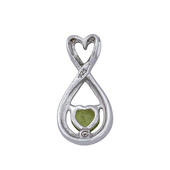 Estate Sterling Silver 925 Peridot Heart Diamond Infinity Pendant - Picture 4 of 9